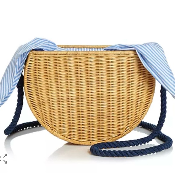 Kayu Handbags - Elegant Woven Crossbody Bag with Blue Straps
